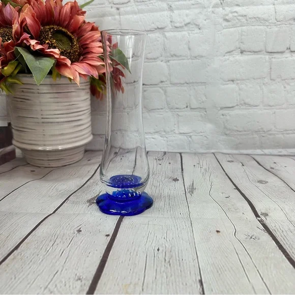 vtg Bormioli Rocco turandot hand blown colbolt Blue Glass Vase made in italy - Picture 9 of 9